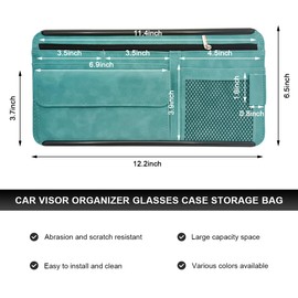NYTKL Car Sun Visor Organizer, Soft Leather Auto Sunshade Glasses Storage Bag with Multi-Pocket Net Zipper, Scratch-Resistant Vehicle Visor Pocket Eyeglasses Case Note Holder (Blue)