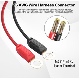 YAODHAOD Wire Harness Compatible with NOCO(R) GC008 X-Connect, 16 AWG M6 (1/4in) XL Eyelet Terminal Connector,Smart Battery Chargers Extension Eyelet Terminal Accessory (2PCS) (M6, 1PCS)