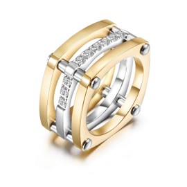 CIUNOFOR 14K Gold Plated Ring Simulated Diamond CZ Cocktail Rings for Women Gold Statement RingsWide Bands Parallel Bar Ring (Gold, 9)