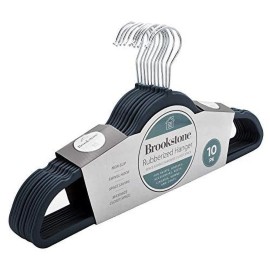 Brookstone Non-Slip Clothing Hangers with Swivel Hook, 10 Pack, Black,...