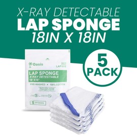 Sterile Lap Sponges, 18" X 18", 5 Count, Xray Detectable, Highly Absorbent, Pre-Washed & De-Linted,100% Cotton