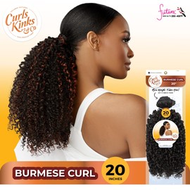 Sensationnel Curls kinksandco synthetic bundles - burmese curl quick weave hair or pony styles for natural 3c to 4c hair textures - 1 pack (20 inch, 4 MEDBROWN)