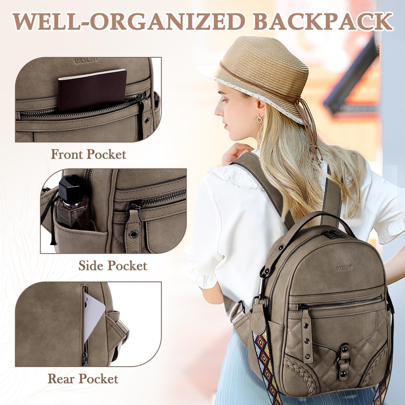 Small Backpack Purse for Women,VASCHY Cute Vegen Leather Mini Backpack