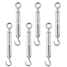 Seimneire 6 Pcs M8 Hook & Eye Turnbuckles 304 Stainless Steel Turnbuckle, Adjustable Turnbuckle Tension Hook, Tension Turnbuckle Wire Rope Tensioner for Cable Clothline Line