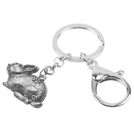 DOWAY Alloy Antique Rose Gold/Silver Plated Easter Bunny Rabbit Hare Keychain Keyring for Purses Belts Women Girls Gifts (Silver)