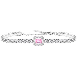 Yongxu Fashionable Women's Adjustable Chain Bracelet Tennis Bracelets with Pink White Purple and Red Rectangular Zircon Stone Elegant and Luxurious Suitable for Your Girlfriend Wife
