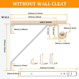 YISHELFS Heavy Duty Closet Rod Bracket, Adjustable Black Closet Rod Holders for 3/4" Wall Cleat, Adjustable for Rear Cleat Strip, Set of 2