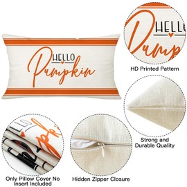 Ohok Decorative Autumn Cushion Cover, 30 x 50 cm, Polyester Linen Pumpkin Motif Decorative Cushion Covers, Decorative Sofa Cushion, Couch Cushion Cover Set for Bedroom, Living Room, Sofa, Couch, Car