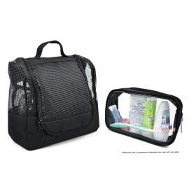 UD_The Fine Living Co. Portable Hanging Shower Caddy Organizer Bag (Free Toiletries Case Metal Hook) Quick Dry Mesh Shower Caddy