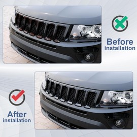 7PCS Gloss Black Grille Insert Trim Molding Compatible with Jeep Compass 2011-2017 Replaces 68109865AA CH1210111
