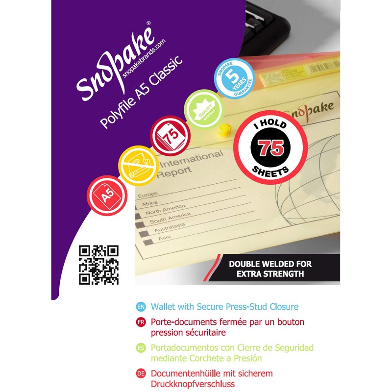 Snopake 11395 Polyfile A5 Popper Wallet File with Press Stud