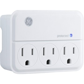GE 3-Outlet Extender Wall Tap, Grounded Adapter, Protected Indicator Light, Twist-to-Lock Covers, 3-Prong, Indoor Rated, UL Listed, White, 14052