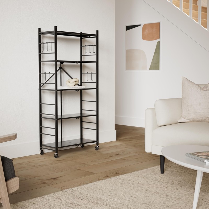 Himix Storage Shelves with 20 Hooks, 5-Tier Collapsible Organization Storage