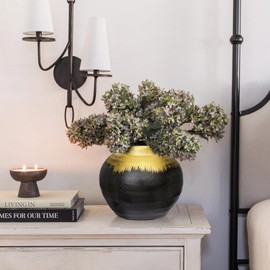 GnFlus Black Ceramic Flower Vase,Boho Vase with Unique Textures,Soft Form of Gold vase Mouth Pottery Decorative Flower Vase for Home Decor,Living Room Decoration,Table Shelf Decor