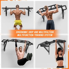 Heavy Duty Pull Up Bar with 14 Grip Positions, Strength Training Pull-Up Bars for Home Gym, Wall Mounted, Joist Mounted Chin Up Bar with Reinforced Thick Metal Construction - Supports 600 lbs for Full-Body Workouts