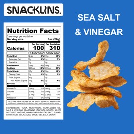 SNACKLINS Plant Based Crisps - Sea Salt & Vinegar - Vegan Healthy Snacks - Gluten Free, Grain Free, Plant Based Crisps, 100% Kosher For Passover, Low Calorie - No Added Sugar, Crunchy, Puffed Snack - 3oz Bag (1 Pack )