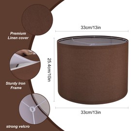Lamp Shades Set of 2, Drum Lampshade for Table Lamps Floor Lamp, 13" Top X 13" Bottom X 10" High Brown Large-Medium Line Fabric Lamp Shades, Easy Assembly Replacement Lampshades