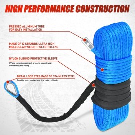 Nilight 1/4 Inch x 50 Feet Winch Rope Synthetic Winch Line Cable Universal