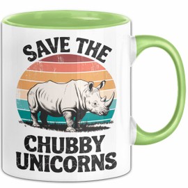 Nashorn Tasse Geschenk Lustige Geschenkidee Spruch Rettet Die Moppeligen Einhörner (Grün)