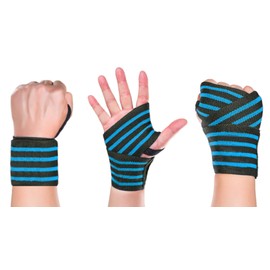GlobalUP Par de Muñequeras Deportivas. Soporte de Muñeca para Hombre o Mujer, Multifuncionales con Agarre al Pulgar. Ideales para Crossfit, Gimnasio O Halterofilia. Muñequeras Gym. (Azul Celeste)