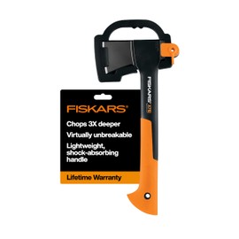 Fiskars X7 Small Hatchet Axe with Sheath for Chopping Wood Kindling for Campfires while Outdoors & Camping, Insert-Molded Forged Steel Head, Low-Friction Blade, Shock Absorbing Handle & Non-Slip Grip