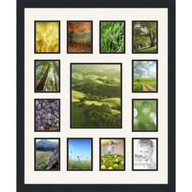 ArtToFrames Collage Photo Frame Double Mat with 1-8x10 and 12-4x5 Openings and Satin Black Frame
