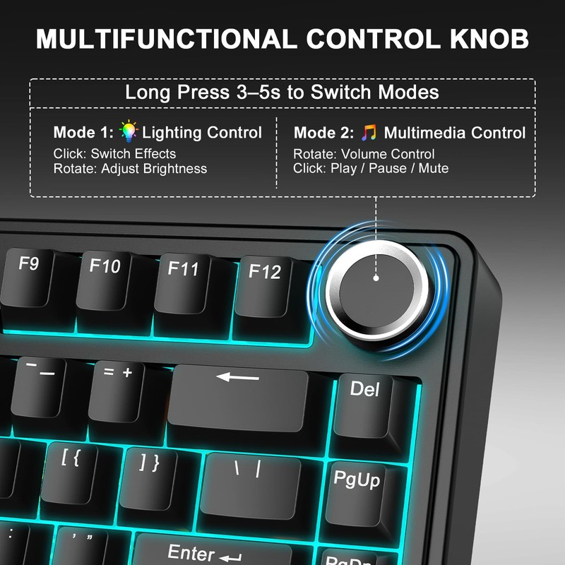 Aula F75 75% Wireless Mechanical Keyboard, Gasket Mount Hot Swappable