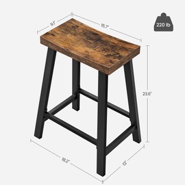 VASAGLE Bar Stools, Set of 2 Bar Chairs, Kitchen Breakfast Bar Stools with Footrest, 23.6 Inches High, Industrial in Living Room, Party Room, Rustic Brown and Black ULBC074B01