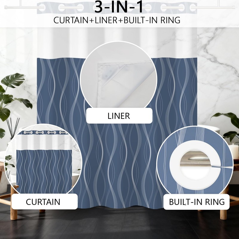 NAEMBCU No Hook Shower Curtain and Liner Set 71" x