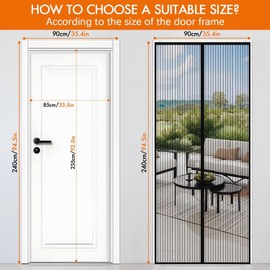 Magnetic Screen Door with Durable Mesh for Patio Porch Screen Mesh Door Screen for Door Hands-Free Magnetic Closure, Keeps Bugs Out, Black—Fits Door Size up to 35.4″ x 94.5″ / 90x240cm