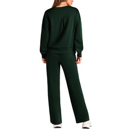 PRETTYGARDEN Women's Two Piece Outfits Long Sleeve Crewneck Sweatsuit Jogger Pants Lounge Sets with Pockets (Dark Green,Medium)