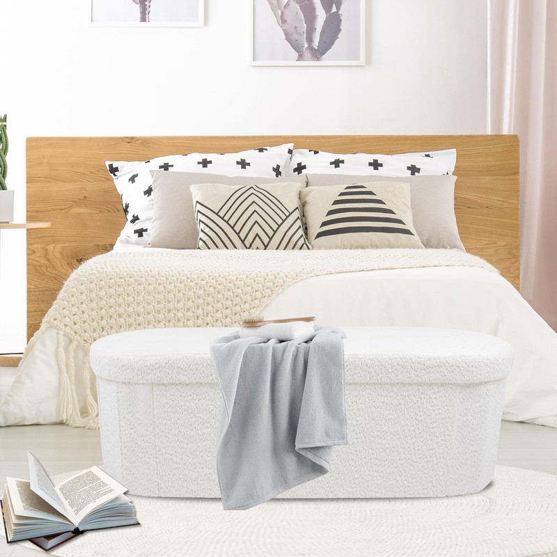 GLAXYFUR 43.3" Storage Ottoman Bench, Sherpa Foot Rest, Folding Storage