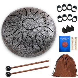 Steel Tongue Drum, Tone D Major Tongue Drum for Beginners (6 Inch 11-Tone Silver)