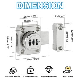 PATIKIL Cabinet Password Latch, Zinc Alloy Keyless Combination Lock 3-Digit Password Safety Lock with Glue for Cabinet Drawer Cupboard, Silver