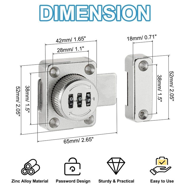 PATIKIL Cabinet Password Latch, Zinc Alloy Keyless Combination Lock 3-Digit