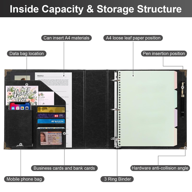 Darolin Premium PU Leather D-Ring Binder, 3 D-Ring Binder with