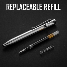 KeyUnity KP03ST Bolt Action Pen with Clip, Titanium Alloy EDC Pocket Pen Retractable Metal Ballpoint Pen for Everyday Carry