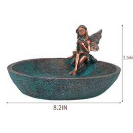 JUNIQUTE Vintage Angels Statue Bird Feeder, Fairy Garden Bird Bath for Outside, Resin Bath Bowl Outdoors (Bronze)