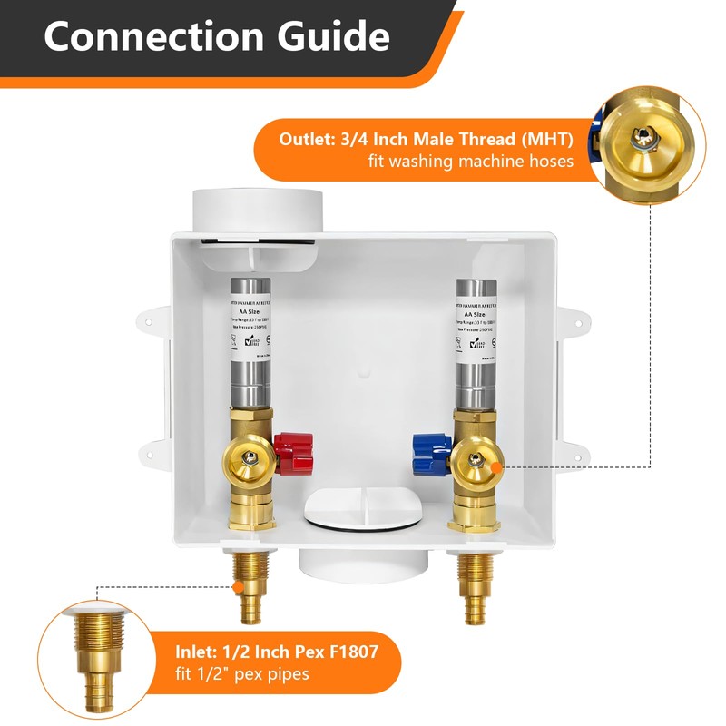 HeSun Washing Machine Outlet Box, 1/2 Inch Crimp Pex Inlet