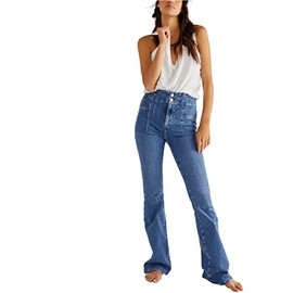 Free People We The Free Jayde Flare Jeans for Women - Skinny Ft with Dramatic Flare, Chic and Festive Jeans Sunburst Blue 32 33.5