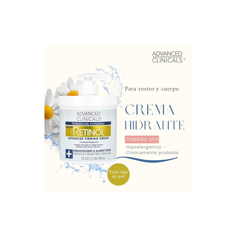 ADVANCED CLINICALS CREMA CORPORAL RETINOL REAFIRMANTE CON VITAMINA E, TE