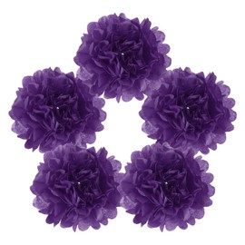 MECCANIXITY 5Pcs Paper Pom Poms, 6 Inch Paper Flowers Tissue Paper Flowers Mexican Paper Flowers for Birthdays Party Wedding Purple