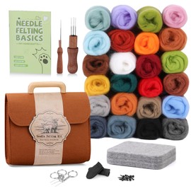 Reovin Needle Felting Set in 24 Colours, Needle Felting Accessories with Storage Bag, Wool Felting Set with Felting Wool in Large Quantities, Felting Needles, Needle Felting Pad for DIY Craft