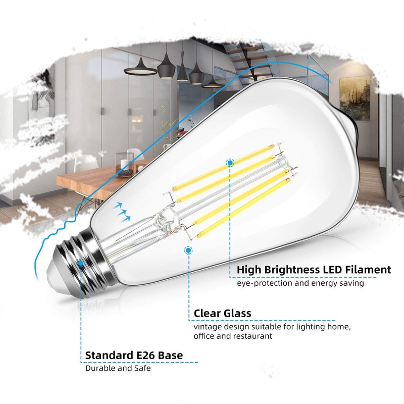 4-Pack Vintage 8W ST64 LED Edison Light Bulbs 100W Equivalent,