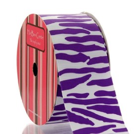 1.5" White/Neon Purple Zebra Grosgrain Ribbon 10 Yard