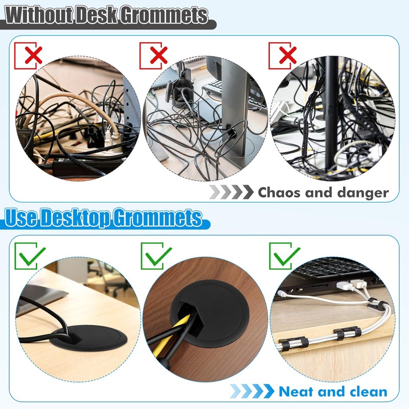 GHVACZS Pack of 12 Cable Grommet Desk, Round 60 mm
