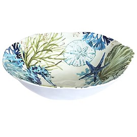 Sigrid Olsen Green Blue Coral Reef Melamine with Seahorse, Starfish & Clam Shell - Dinnerware (12" Serving Bowl)