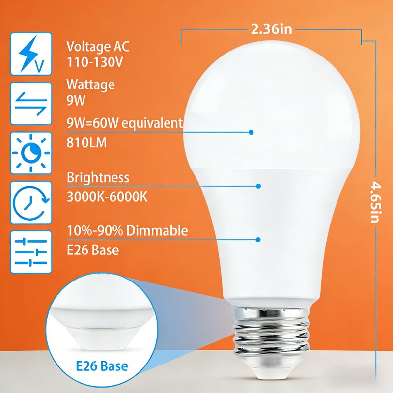 HMYYJT Remote Control Light Bulbs, A19 LED Bulb, 9W LED