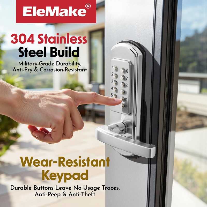 Elemake Keypad Door Lock, Keyless Entry Door Lock Mechanical Lock
