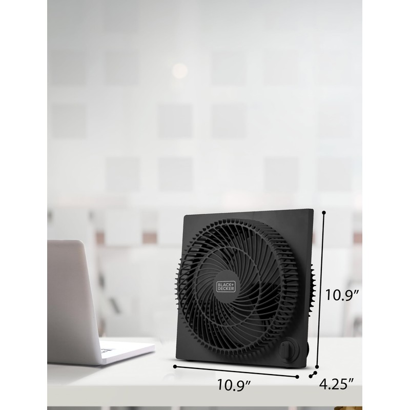 BLACK+DECKER 9-Inch Frameless Box Fan, Freestanding Desk Fan with 3-Speed